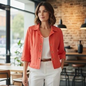 Draper's & Damon's Orange Cropped Jacket with Jeweled Grommet Detail